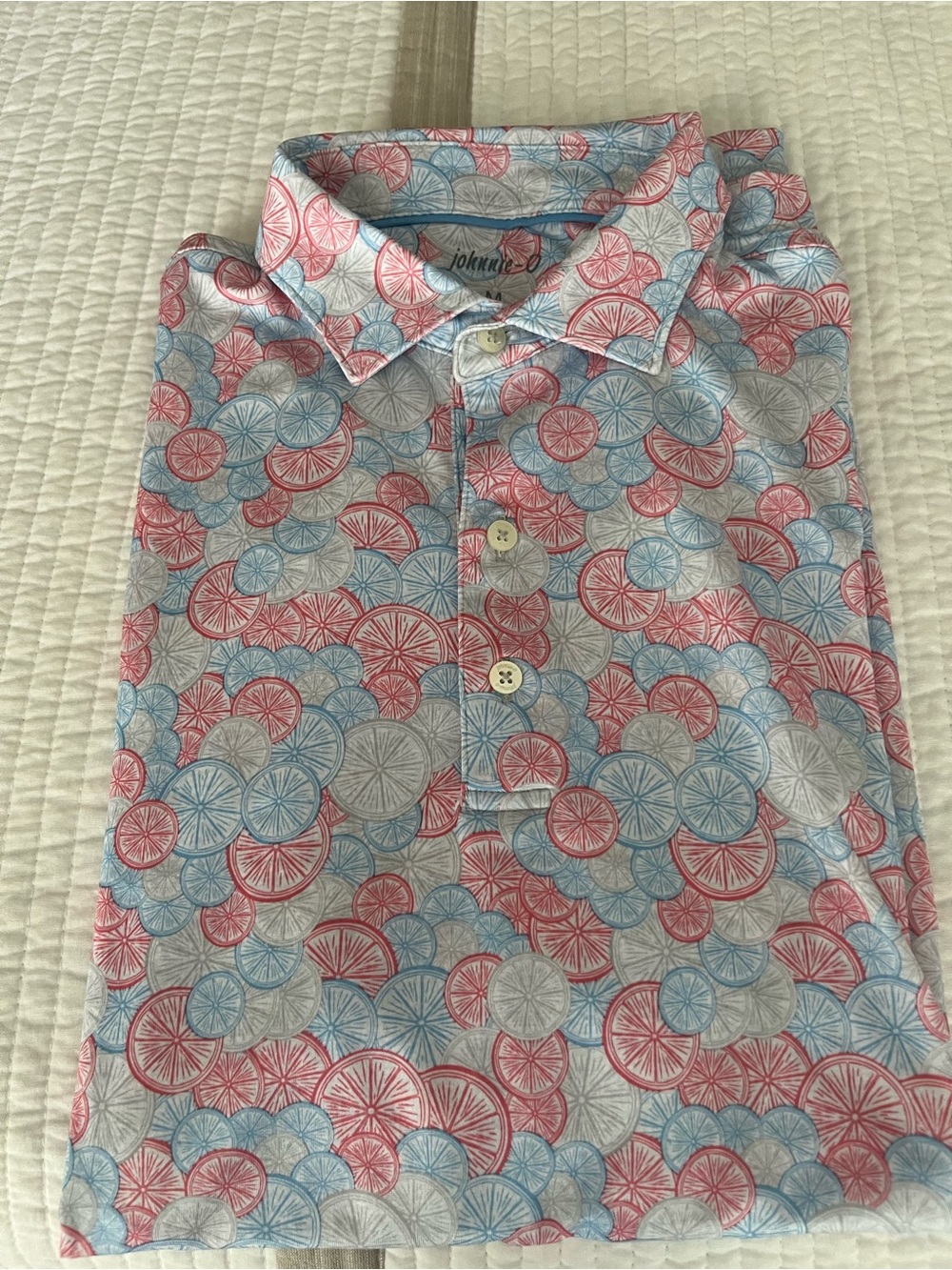 johnnie-O Polo Shirt in Red, Blue, Grey Citrus Print